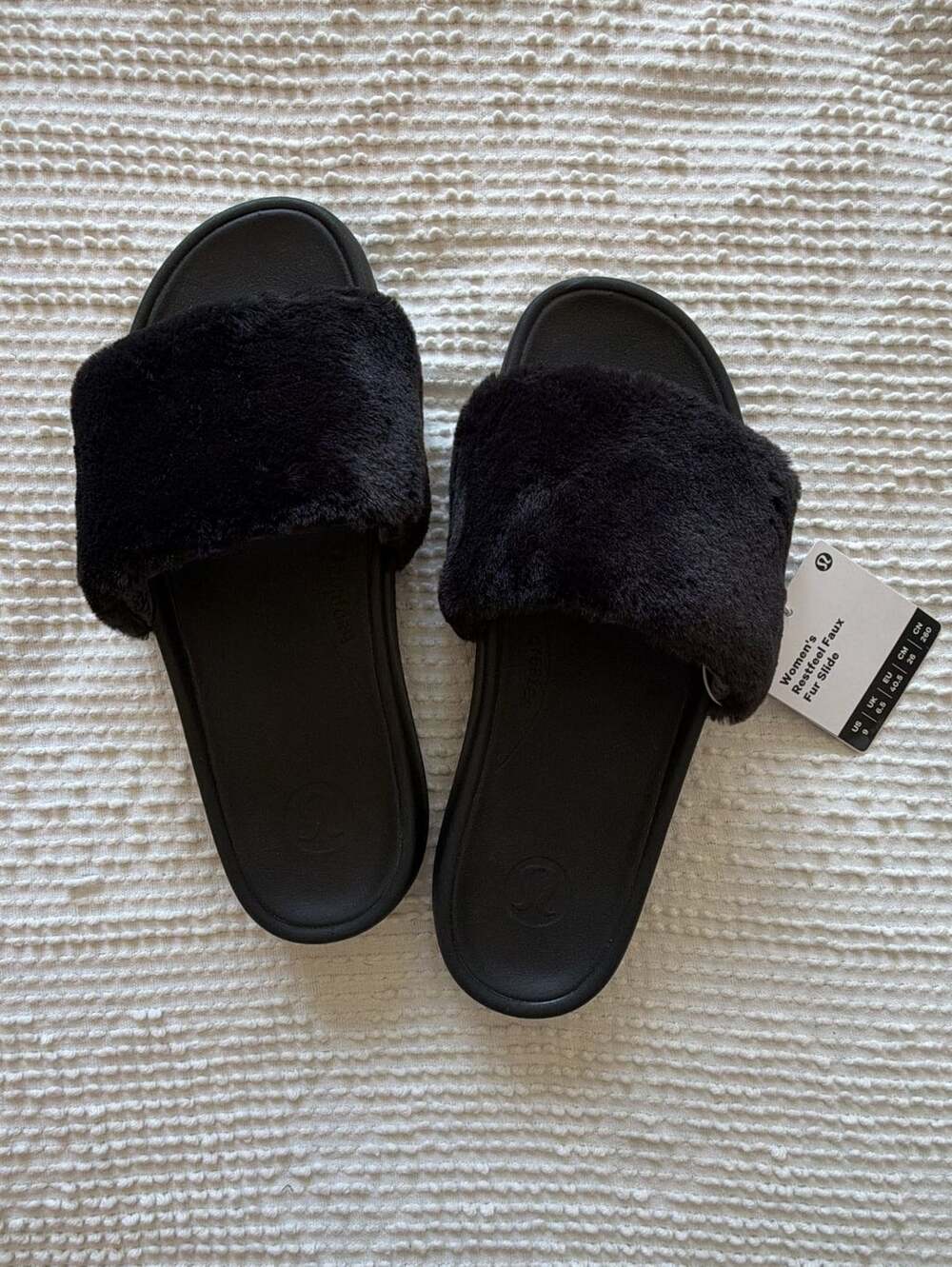 Lululemon Restfeel Faux Fur Slide Size 9 Black Sandals